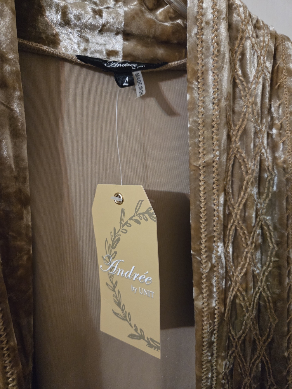 Andree By Unit NWT Velvet Open-Front Drape Cardigan Jacket in Gold - Picture 3 of 5